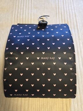 MARY KAY Black Roll Cosmetic Organizer with Pink Heart Pattern